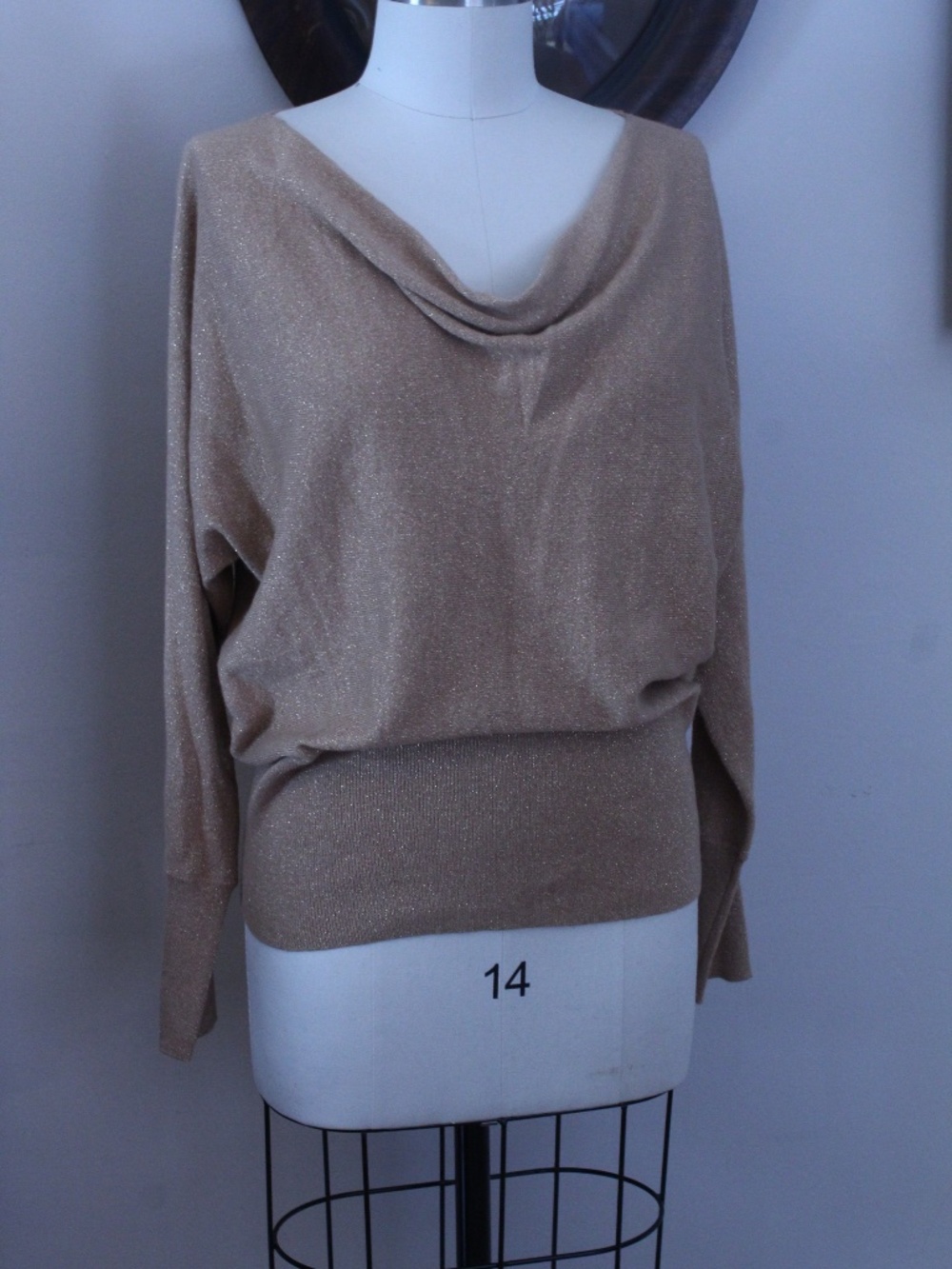 NWT Plus Size Kate Hill Gold Metallic Cowl Neck Sweater